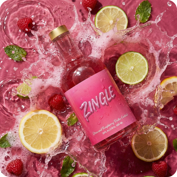 500ml bottle of Zingle lemon lime orange raspberry flavoured vodka