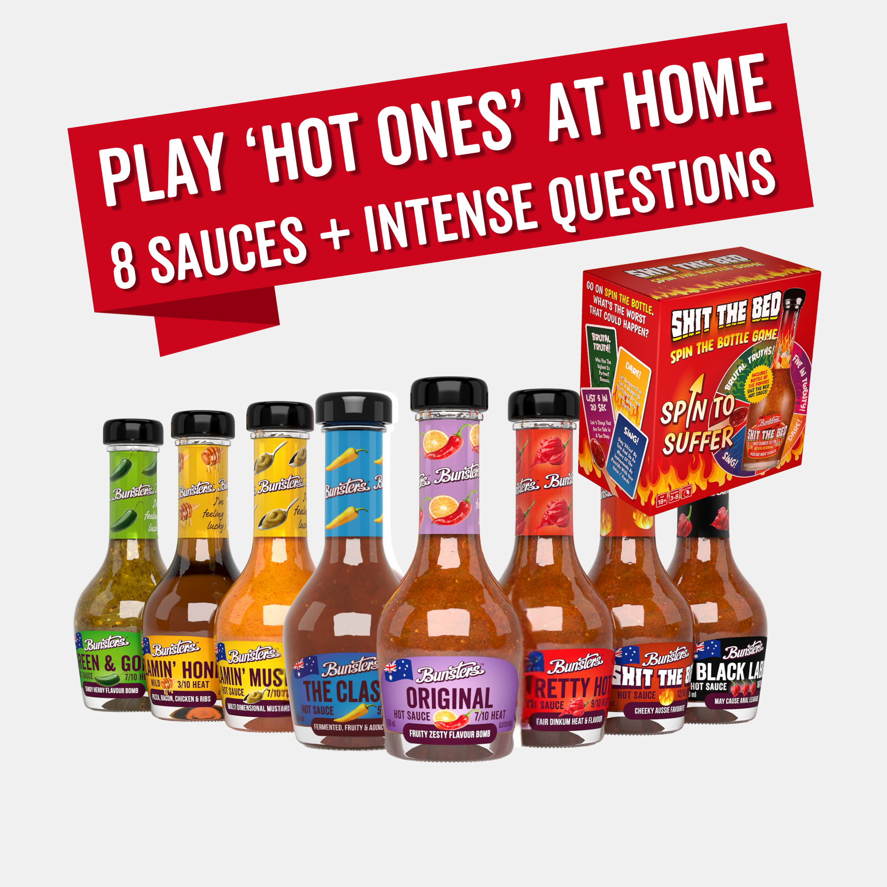 The Perfect 'Hot Ones At Home' Kit: 8 Fiery Sauces With Hilarious Questions And Dares