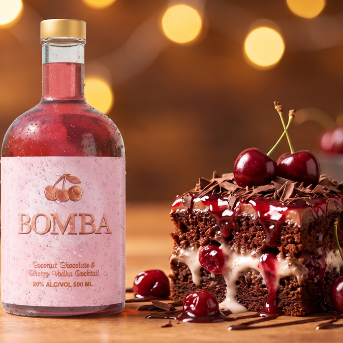 500ml bottle of Bomba coconut chocolate cherry flavoured vodka