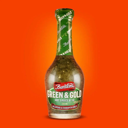 4 Pack of Green and Gold Hot Sauce (each bottle $8)