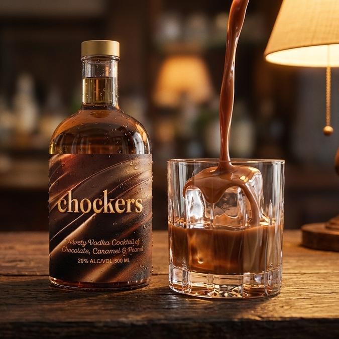 500ml bottle of Chockers chocolate caramel roast peanut flavoured vodka