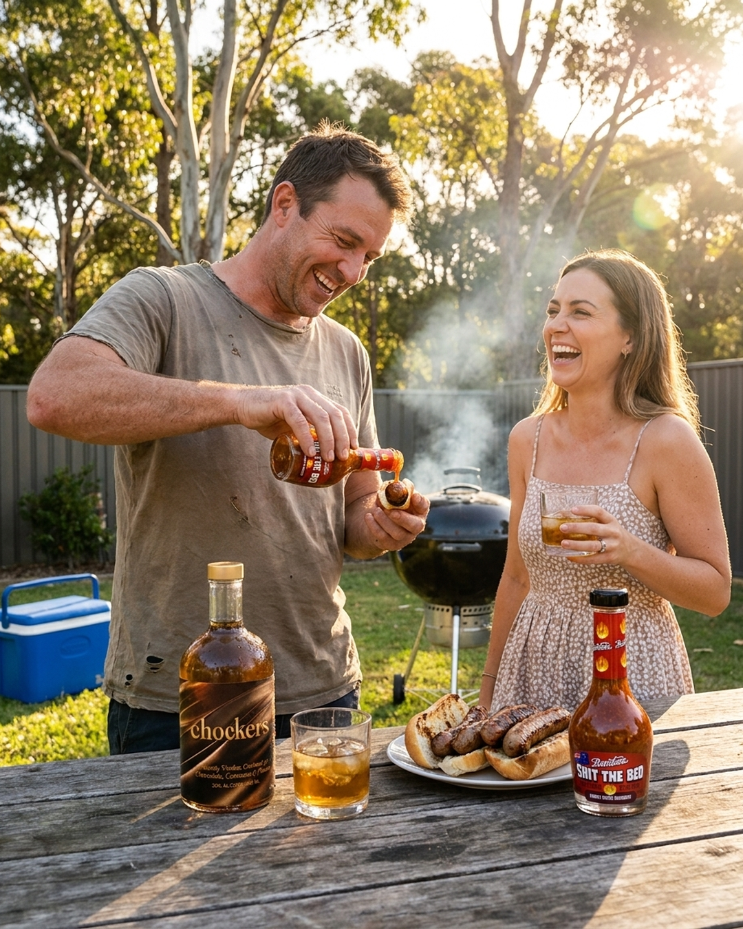 Backyard barbie with Chockers vodka and Shit The Bed hot sauce